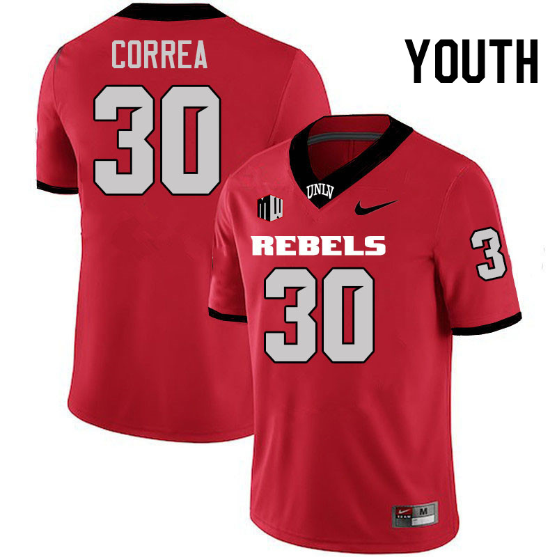 Youth #30 Charles Correa UNLV Rebels College Football Jerseys Stitched-Scarlet